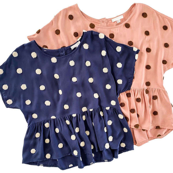 Flowy Dot Blouse | S-L | Button Back | Dot Pattern | Short Sleeve