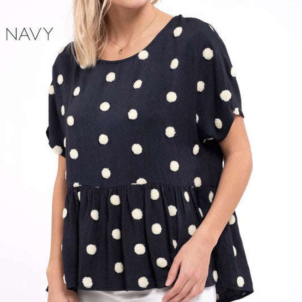 Flowy Dot Blouse | S-L | Button Back | Dot Pattern | Short Sleeve