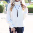 Large Ivory Winter Turtleneck Sweater | S-L | Soft & Cozy | Dropped Shoulder | Ribbed Neckline