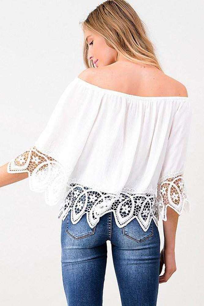 Detailed Off The Shoulder Top | S-L | Classic Off The Shoulder Style | Lightweight Flowy Fabric | Lace Details | Warm-Weather Essential