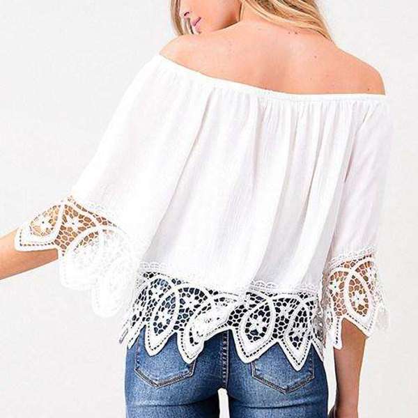 Detailed Off The Shoulder Top | S-L | Classic Off The Shoulder Style | Lightweight Flowy Fabric | Lace Details | Warm-Weather Essential