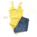 Small Vibrant Yellow Ribbed Layering Tank Bodysuit | V-Neck | Snap Closure | Essential Layer