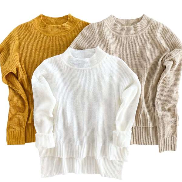 Mock Neck Sweater | S-L | Ribbed Fabric | Seasonal Colors | Cozy and Stylish