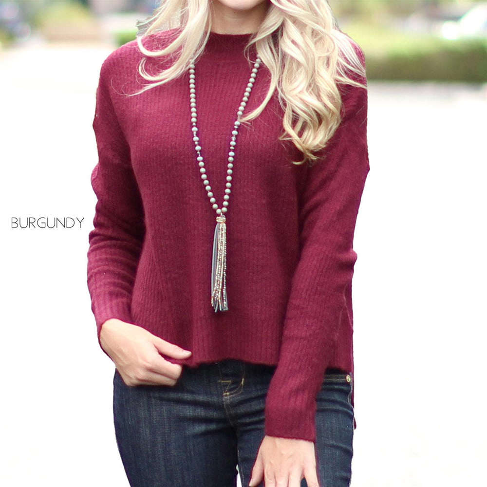 Mock Neck Sweater | S-L | Ribbed Fabric | Seasonal Colors | Cozy and Stylish