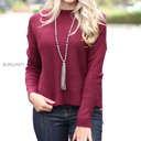 Large Burgundy Mock Neck Sweater | S-L | Ribbed Fabric | Seasonal Colors | Cozy and Stylish