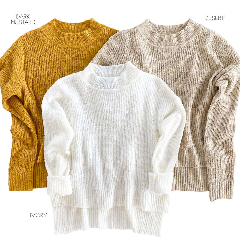 Mock Neck Sweater | S-L | Ribbed Fabric | Seasonal Colors | Cozy and Stylish