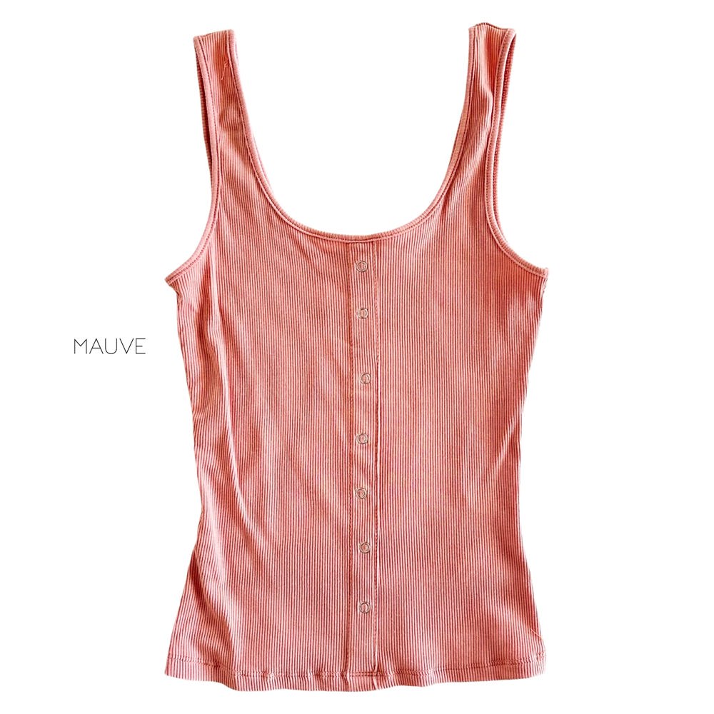 Ribbed Snap Front Tank | S-L | Mock Snap-Front Design | Square Neck Style | Trendy and Comfortable