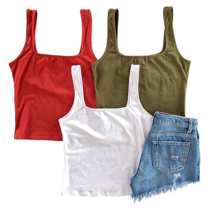 Square Neck Tank | S-L | Classic Silhouette | Layering Essential | Multiple Color Options