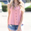 Large Mauve Flowy Button Tank | S-L | Flowy & Lightweight | Button Front Detail | Ideal for Layering