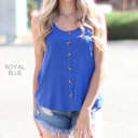 Small Royal Blue Flowy Button Tank | S-L | Flowy & Lightweight | Button Front Detail | Ideal for Layering