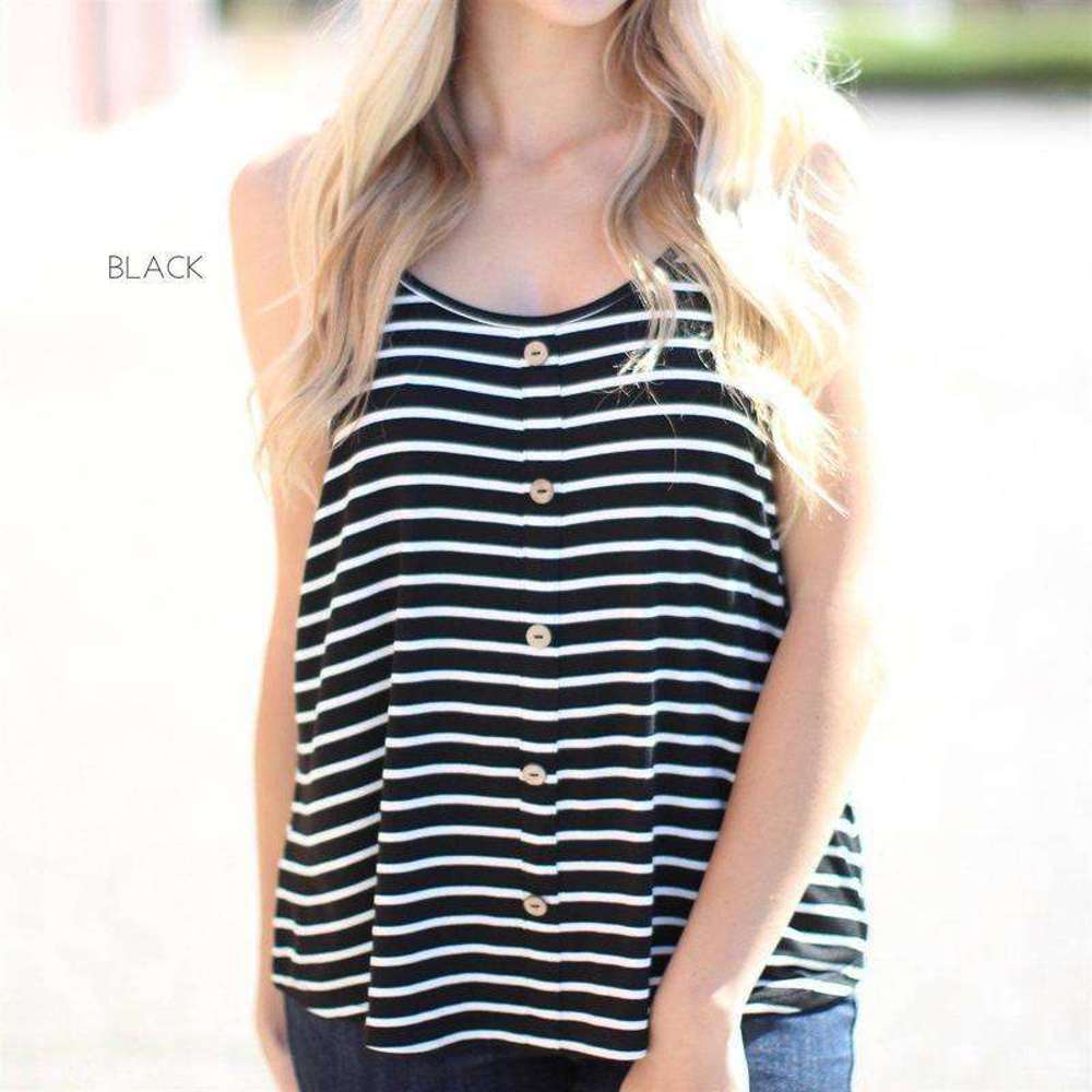 Striped Flowy Button Tank | S-L | Striped Design | Flowy Fit | Button Front