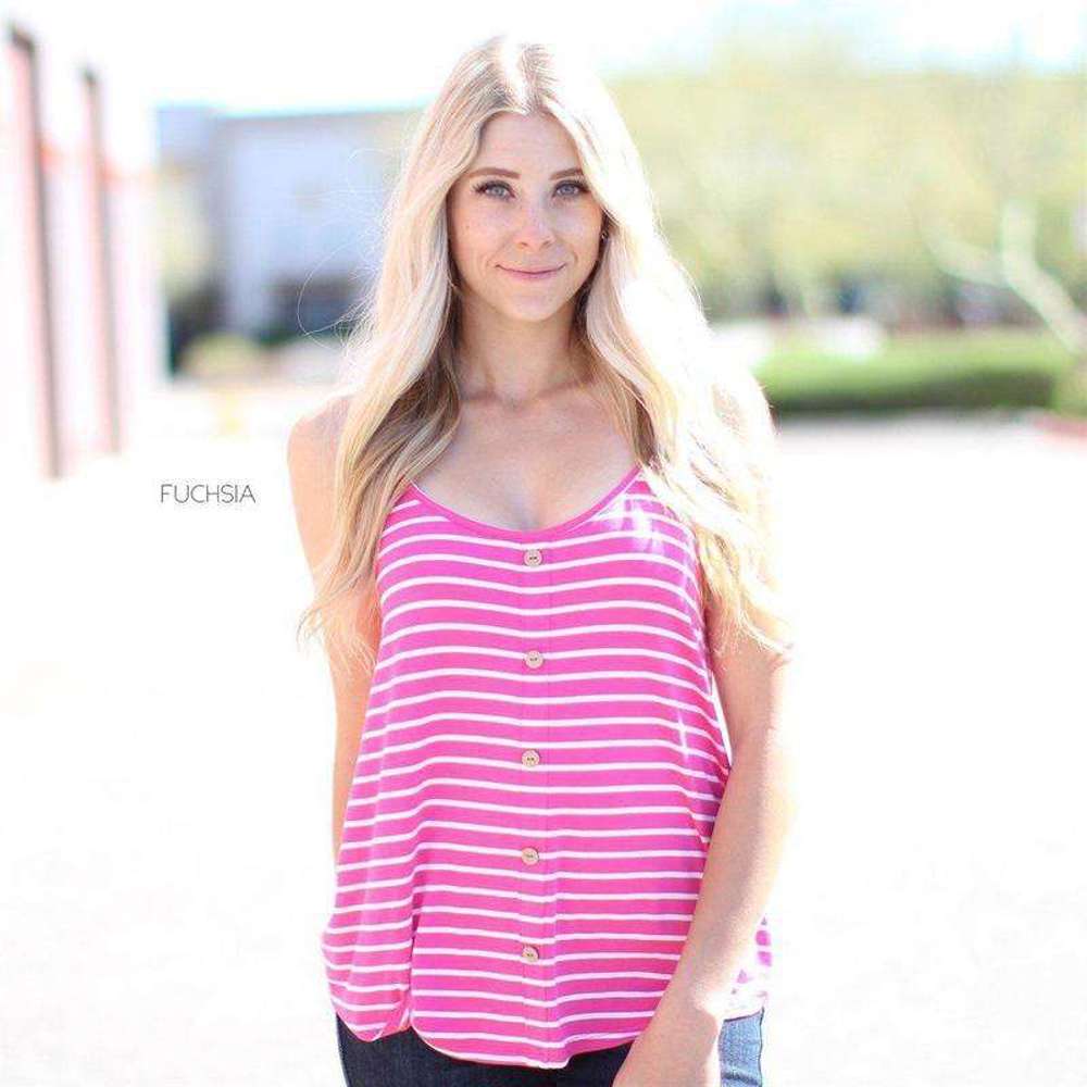 Striped Flowy Button Tank | S-L | Striped Design | Flowy Fit | Button Front