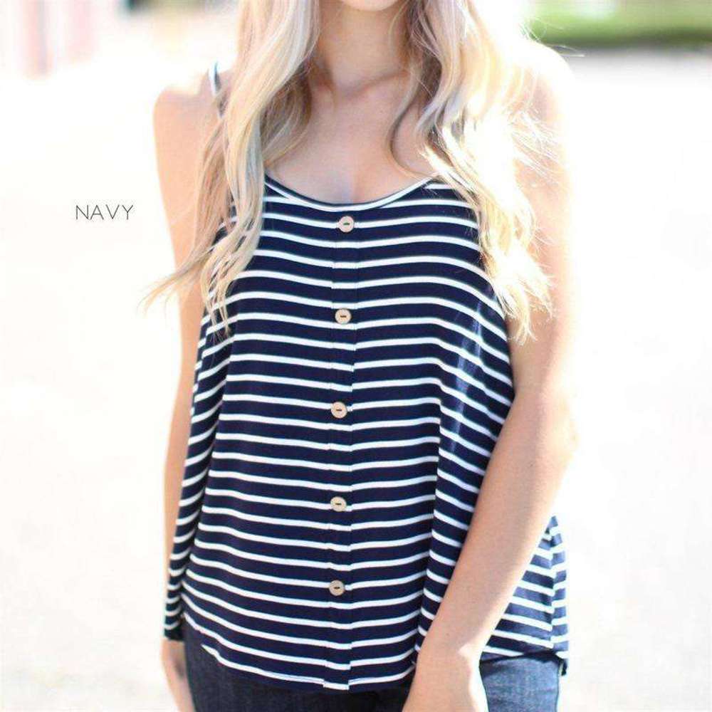 Striped Flowy Button Tank | S-L | Striped Design | Flowy Fit | Button Front