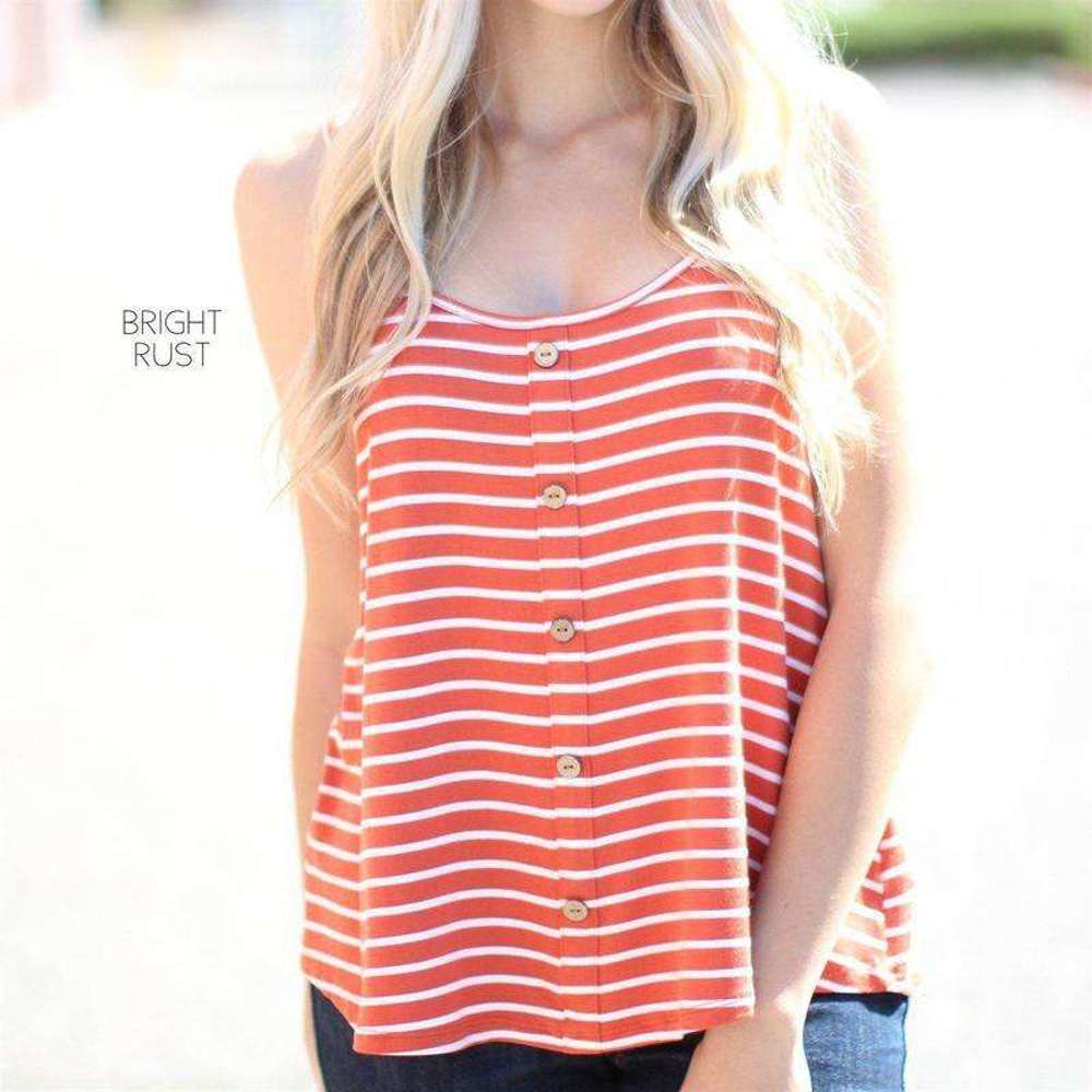 Striped Flowy Button Tank | S-L | Striped Design | Flowy Fit | Button Front