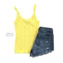 Medium Vibrant Yellow Ribbed Detail Hem Tank | S-L | Ribbed Design | Versatile Layering Piece