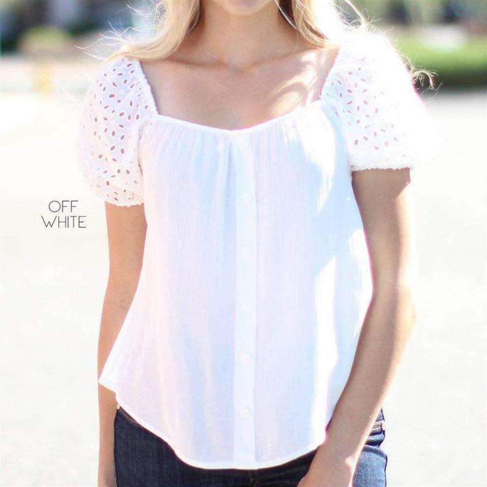 Eyelet Sleeve Detailed Top | S-L | Classic Blouse | Flowy Design | Eyelet Detail