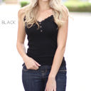 Large Black Lace Trimmed Cami | S-L | Buttoned V-Neck Design | Elegant Lace Trim | Perfect for Layering