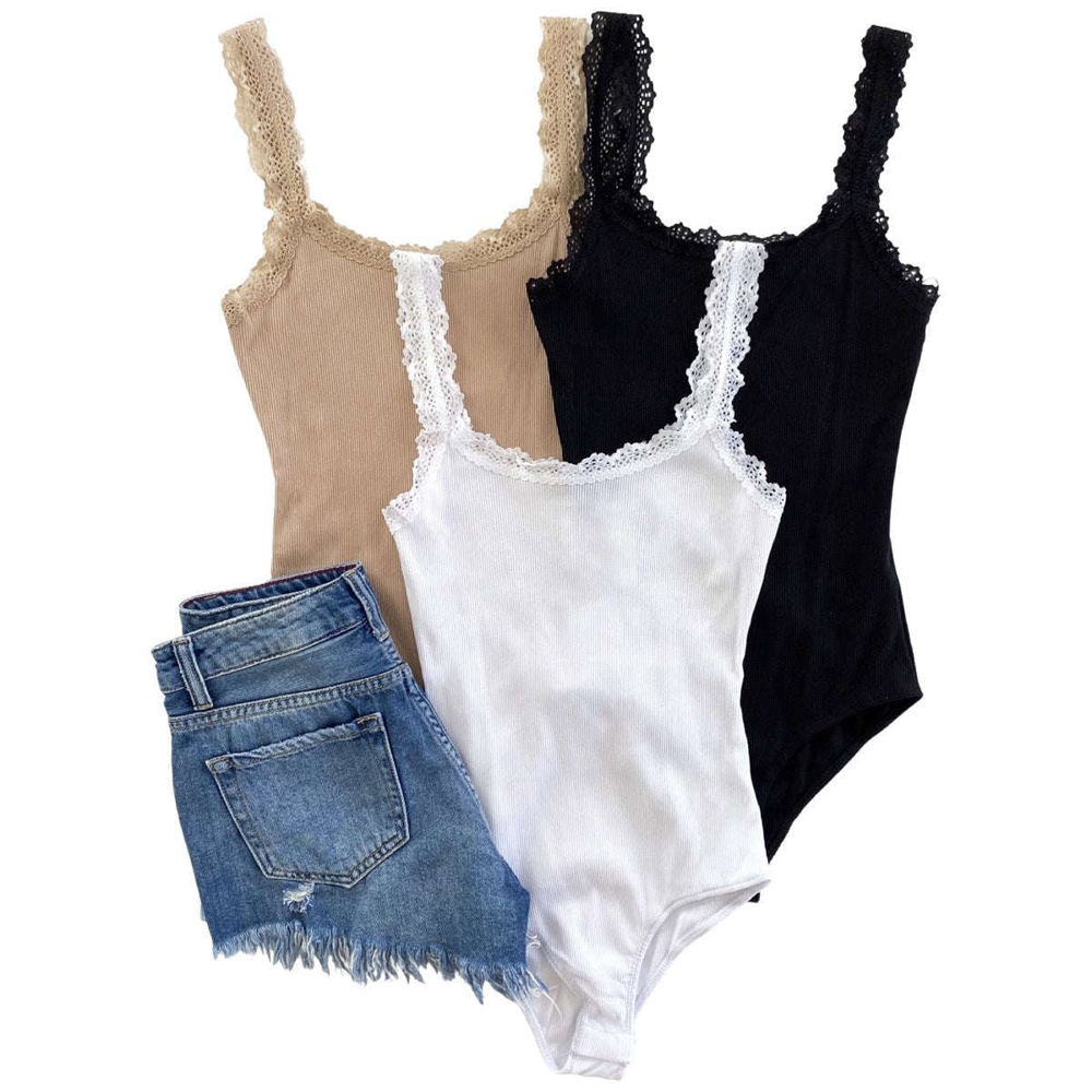 Lace Trim Bodysuit | S-XL | Trendy Design | Lace Trim | Snap Button Closure | Wardrobe Staple