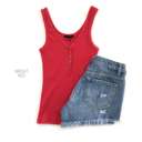 Large Bold Red V-Neck Henley Tank | S-L | Stylish Henley Design | Ribbed Soft Fabric | Essential Top