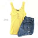 Large Vibrant Yellow V-Neck Henley Tank | S-L | Stylish Henley Design | Ribbed Soft Fabric | Essential Top