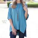 Small Dusty Teal Side Slit Tunic Top | S | Ultra-Soft Fabric | Side Slit Detail | Casual & Dressy Versatility