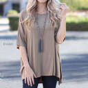 Small Khaki Side Slit Tunic Top | S | Ultra-Soft Fabric | Side Slit Detail | Casual & Dressy Versatility