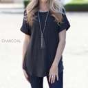 Small Charcoal Flowy Cuffed Sleeve Top | S-1XL