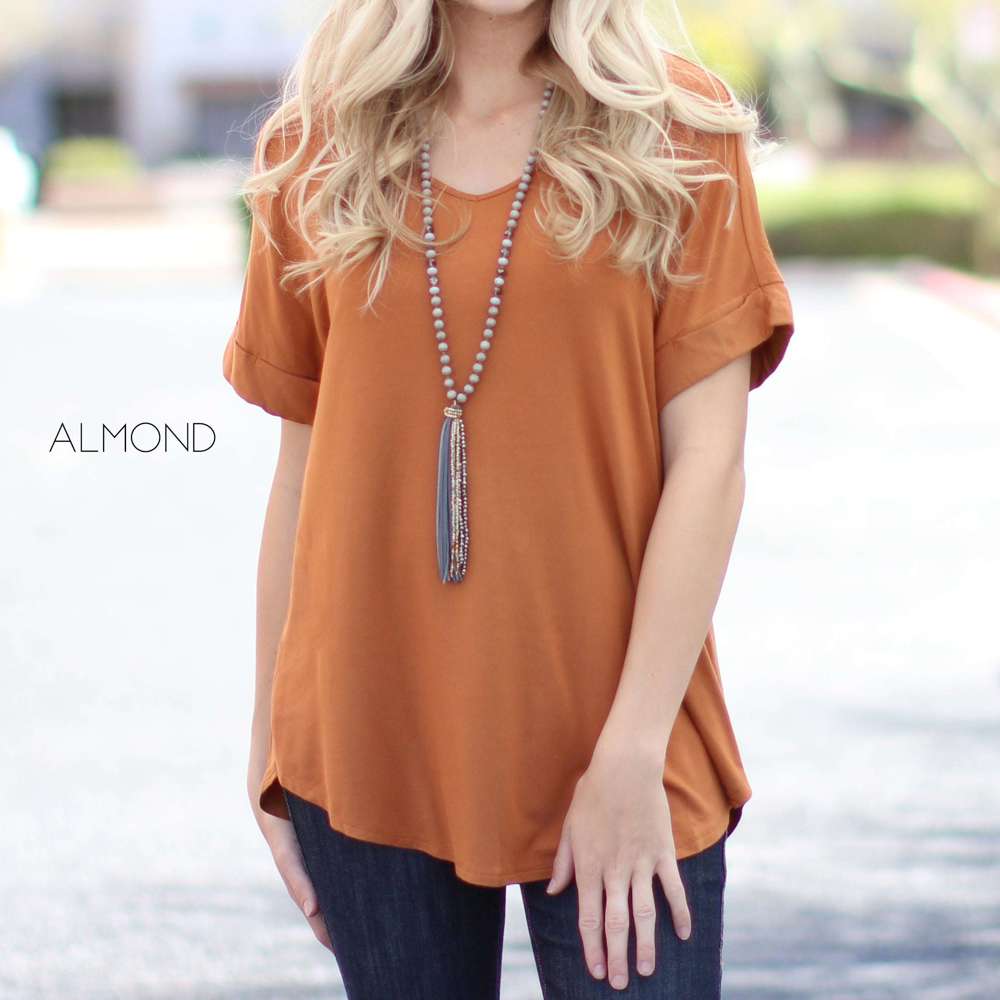 Flowy Cuffed Sleeve V-Neck | S-XL | Effortless Style | Cuffed Sleeves | Everyday Essential