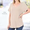 Large Ash Mocha Flowy Cuffed Sleeve V-Neck | S-XL | Effortless Style | Cuffed Sleeves | Everyday Essential