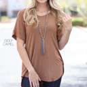 Small Deep Camel Flowy Cuffed Sleeve V-Neck | S-XL | Effortless Style | Cuffed Sleeves | Everyday Essential