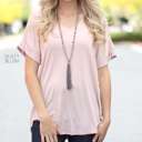 Small Dusty Blush Flowy Cuffed Sleeve V-Neck | S-XL | Effortless Style | Cuffed Sleeves | Everyday Essential