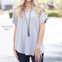 Small Heather Grey Flowy Cuffed Sleeve V-Neck | S-XL | Effortless Style | Cuffed Sleeves | Everyday Essential