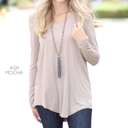 XL Ash Mocha Soft Flowy Top | S-XL | Long Sleeve | V-Neck Design | Versatile Piece | Perfect for Layering