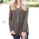 Small Dark Olive Soft Flowy Top | S-XL | Long Sleeve | V-Neck Design | Versatile Piece | Perfect for Layering