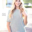 Medium Soft White Striped Top | S-XL | Classic Striped Design | 3/4 Sleeve Style | Timeless Wardrobe Addition