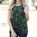 Medium Green PalmTree Front Knot Tank | S-M | Trendy Twist Front | Longer Length | Legging-Friendly