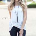 Medium Ivory Front Knot Tank | S-M | Trendy Twist Front | Longer Length | Legging-Friendly