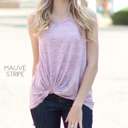 Small Mauve Stripe Front Knot Tank | S-M | Trendy Twist Front | Longer Length | Legging-Friendly