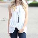 Medium Off White Front Knot Tank | S-M | Trendy Twist Front | Longer Length | Legging-Friendly