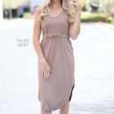 Large Taupe Gray Everyday Pocket Midi Tank Dress | S-L | Adjustable Straps | Comfortable Fit | Pockets