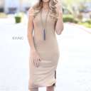 Large Khaki Ribbed Side Slit Tank Dress | S-L | Side Slit Detail | Soft Ribbed Fabric | Casual Chic