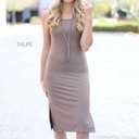 Large Taupe Ribbed Side Slit Tank Dress | S-L | Side Slit Detail | Soft Ribbed Fabric | Casual Chic