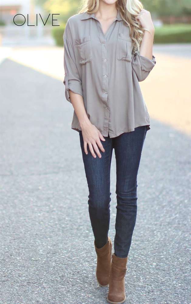 Relaxed Roll Sleeve Blouse | S-XL | Casual & Chic | Snap Buttons | Pocket Details | Roll-Tab Sleeves