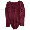 Small Burgundy Ultra Soft Long Sleeve Split Neck Bodysuit | S-L | Split V-Neck | Snap Closure | All-Day Comfort