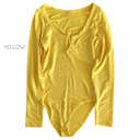 Large Yellow Ultra Soft Long Sleeve Split Neck Bodysuit | S-L | Split V-Neck | Snap Closure | All-Day Comfort