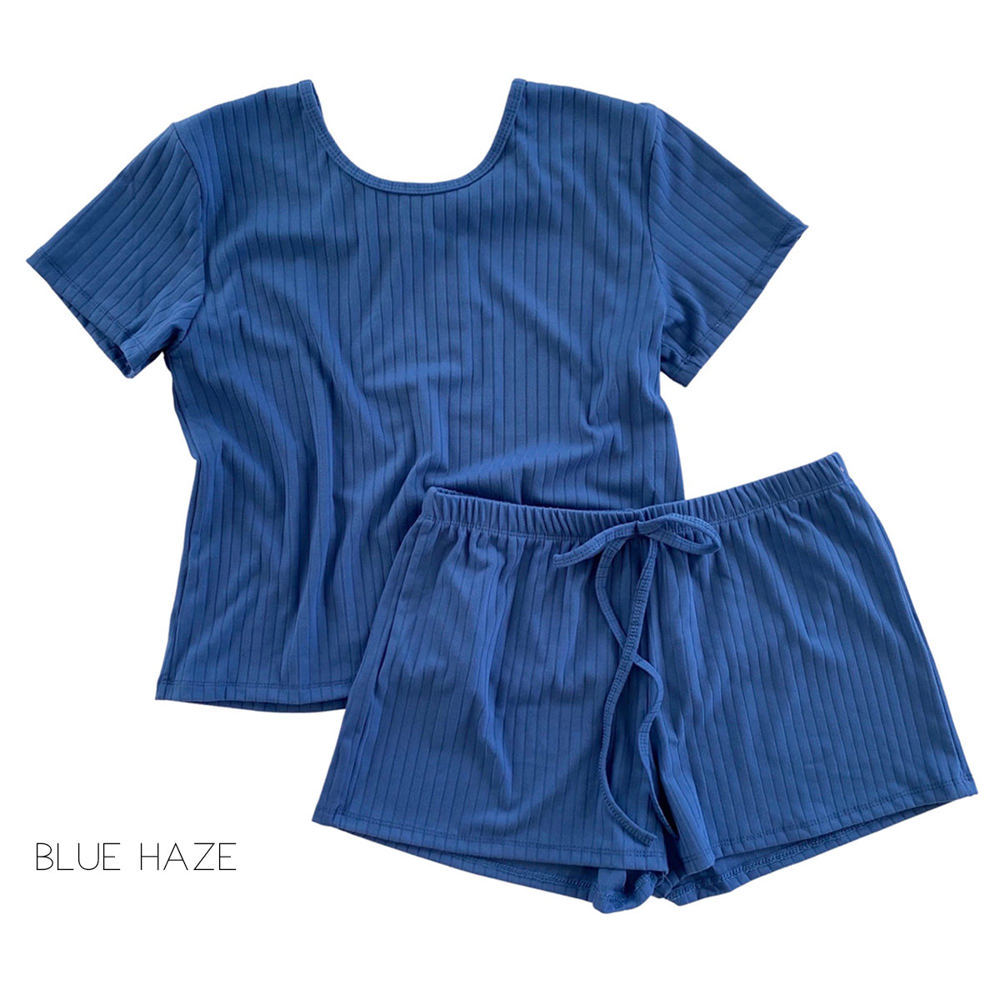 Ultra Soft Ribbed Lounge Set | S-L | Ribbed Short Sleeve Design | Soft & Lightweight | Drawstring Waist for Comfort