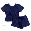 Large Navy Ultra Soft Ribbed Lounge Set | S-L | Ribbed Short Sleeve Design | Soft & Lightweight | Drawstring Waist for Comfort