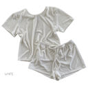 Large White Ultra Soft Ribbed Lounge Set | S-L | Ribbed Short Sleeve Design | Soft & Lightweight | Drawstring Waist for Comfort