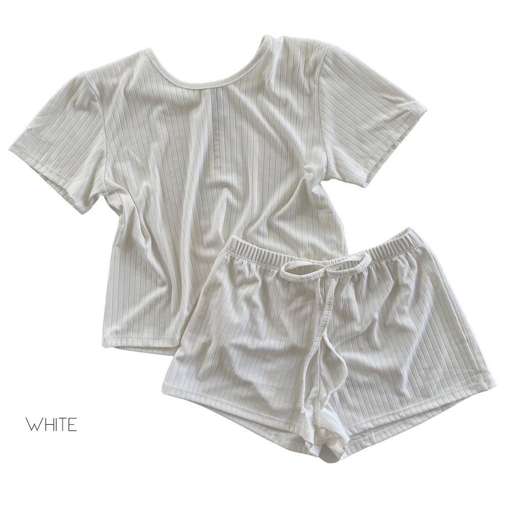 Ultra Soft Ribbed Lounge Set | S-L | Ribbed Short Sleeve Design | Soft & Lightweight | Drawstring Waist for Comfort