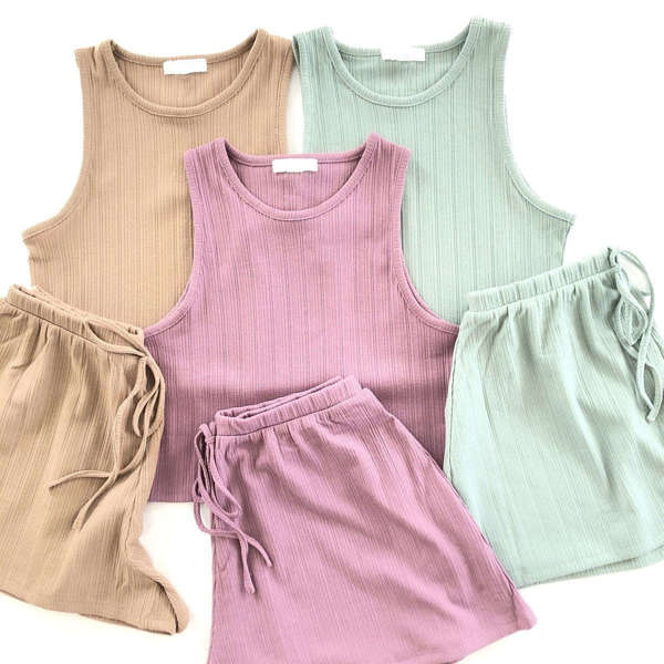 Ribbed Tank Lounge Set | S-XL | Ultra-Comfy Lounge Set | Includes Shorts and Tank Top | Available in Seasonal Colors